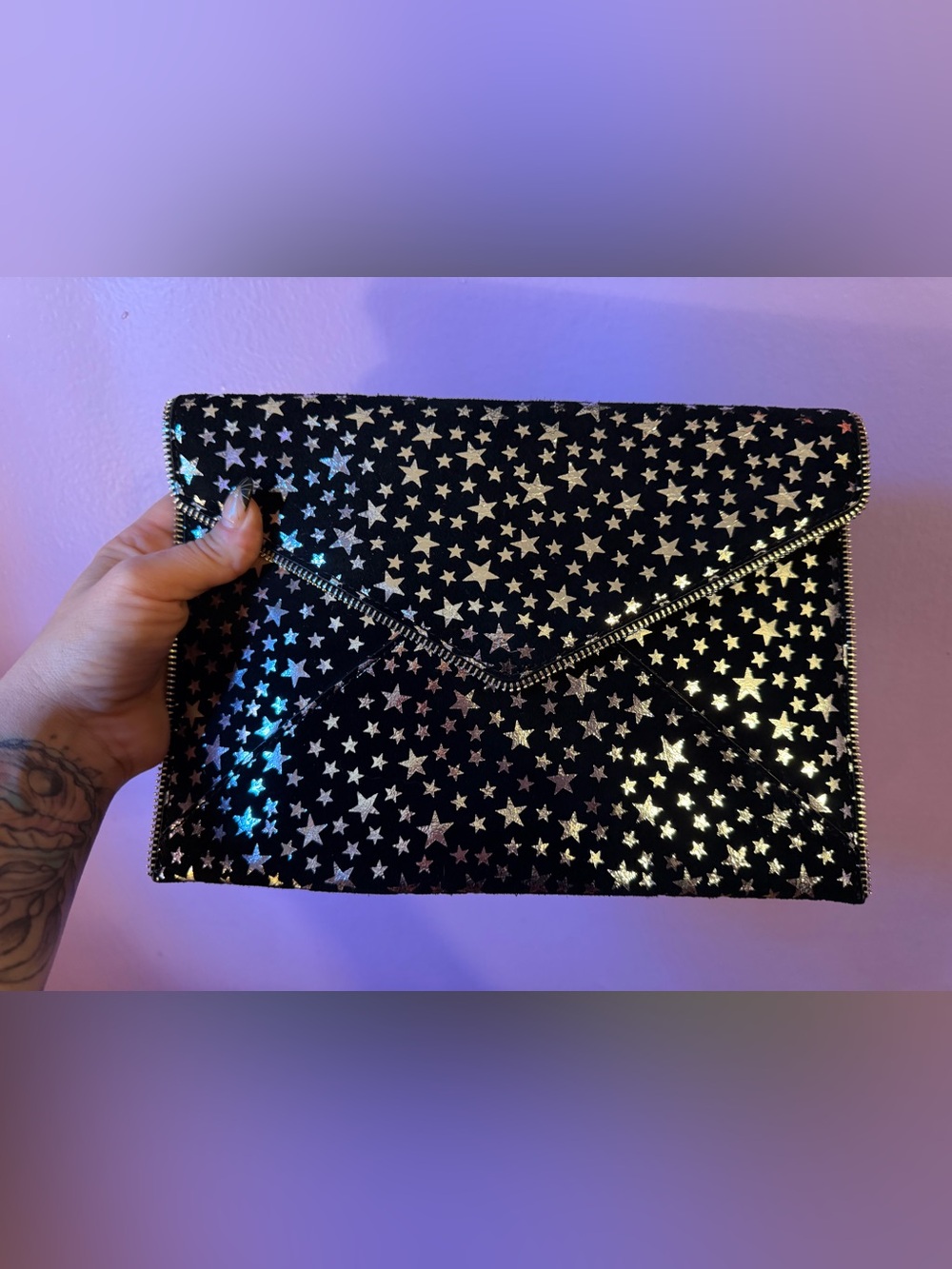 Rebecca Minkoff Star-Pattern Black Envelope Clutch